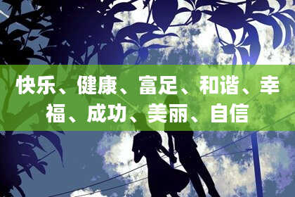 快乐、健康、富足、和谐、幸福、成功、美丽、自信